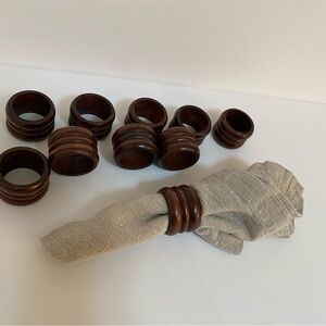 Classic Vintage Brown Wood Napkin Rings Set of 10